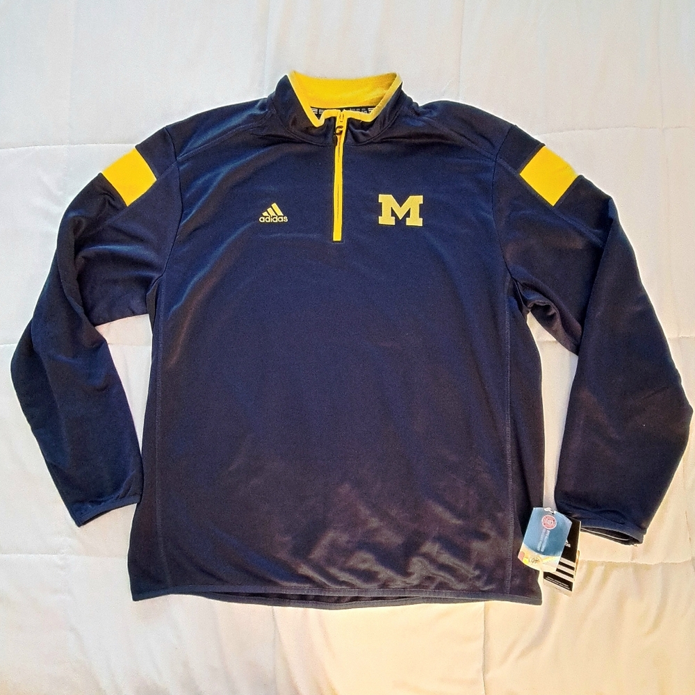 NWT Adidas Climalite University of  Michigan MEN'S 1/4 Zip Pullover